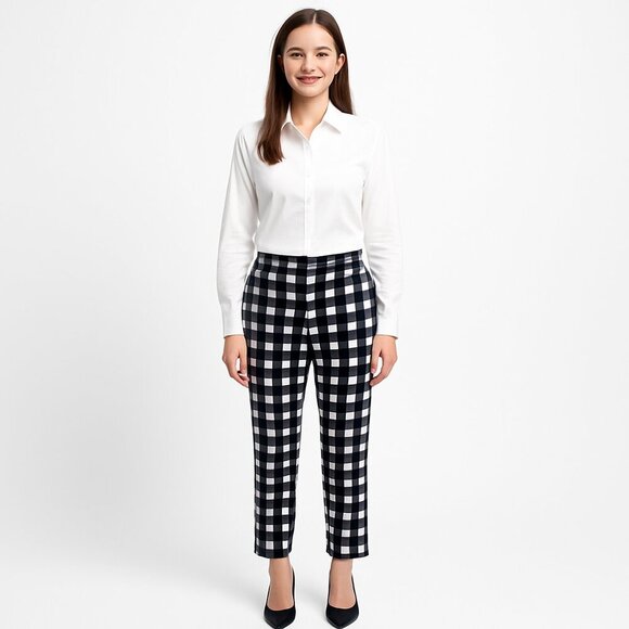 Banana Republic Avery Trousers Blue White Check Size 10 Cropped Workcore Chic - Picture 1 of 16